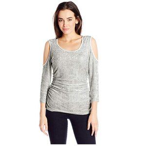 Ny Collection Cold-Shoulder Velvet Burnout Top, Size Medium, Retail $50.00